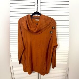 Staccato Rust Orange Brown Button Cowl Neck Sweater Soft Knit Size L